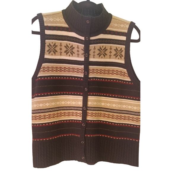 VTG KB Collections Women's Medium Fair Isle Sweater Vest Black & Tan Nordic Knit - Picture 3 of 6
